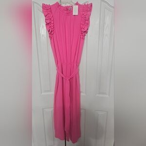NWT..Mud Pie Pink Ruffled Jumpsuit Size Large NEW